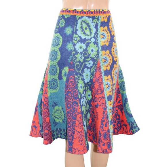 Colorful Artsy Patchwork Knit Fit and Flare Skirt Boho 6 - Picture 5 of 6